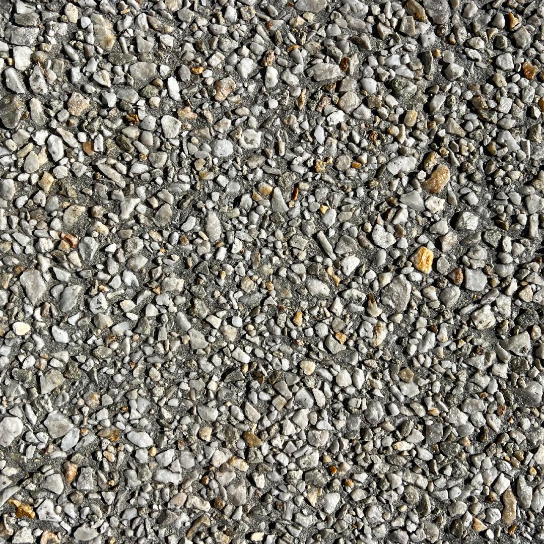 Close up swatch of exposed aggregate concrete in mix Silver Frost